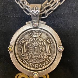 Gorgeous French Kande triple chains necklace with large Cuvee Royale Medallion